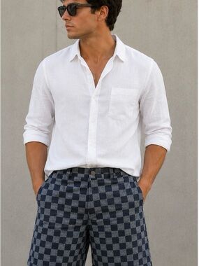 Men's Navy Checkered Jean Shorts - Classic Summer Style